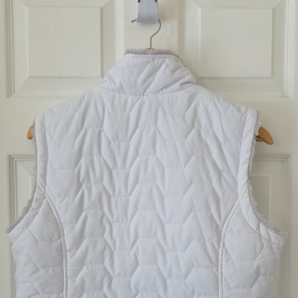 Free Country Women's White Quilted Or Grey Fur Reversable Zip Up Vest Pockets L - Picture 6 of 10